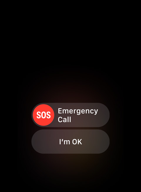 Зображення SOS і можливість вибрати «Екстрений виклик» або «Я OK».