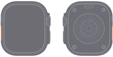 Apple Watch Ultra 4, תרשימים של חזית וגב השעון
