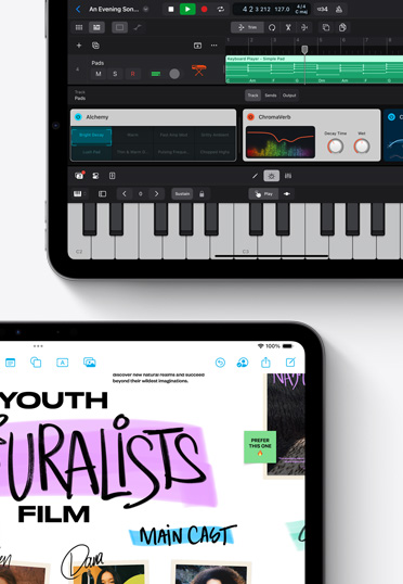 Zwei iPads mit den Apps LogicPro und Freeform.
