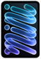 iPad mini, parte frontal, “mini” en letra cursiva con un color vivo en degradé
