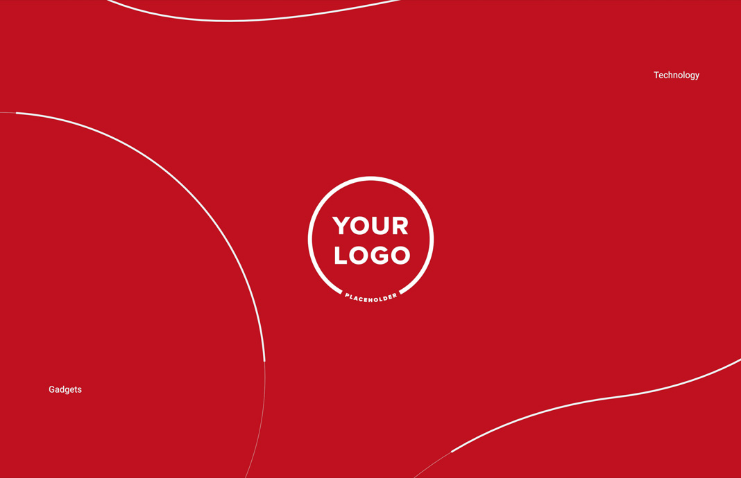 Texto blanco sobre fondo rojo diseñado para representar un logotipo con el texto: «Tu logotipo, marcador de posición» (en inglés).