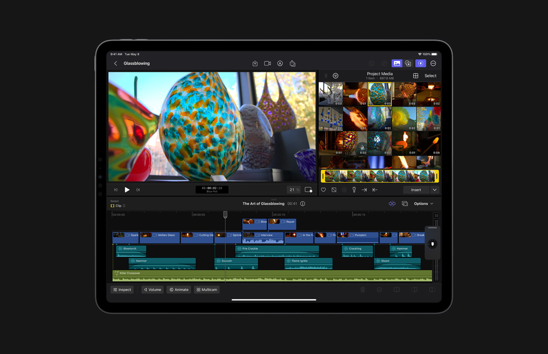 iPad에서 iPad용 Final Cut Pro로 HDR 이미지를 편집하고 있는 모습.