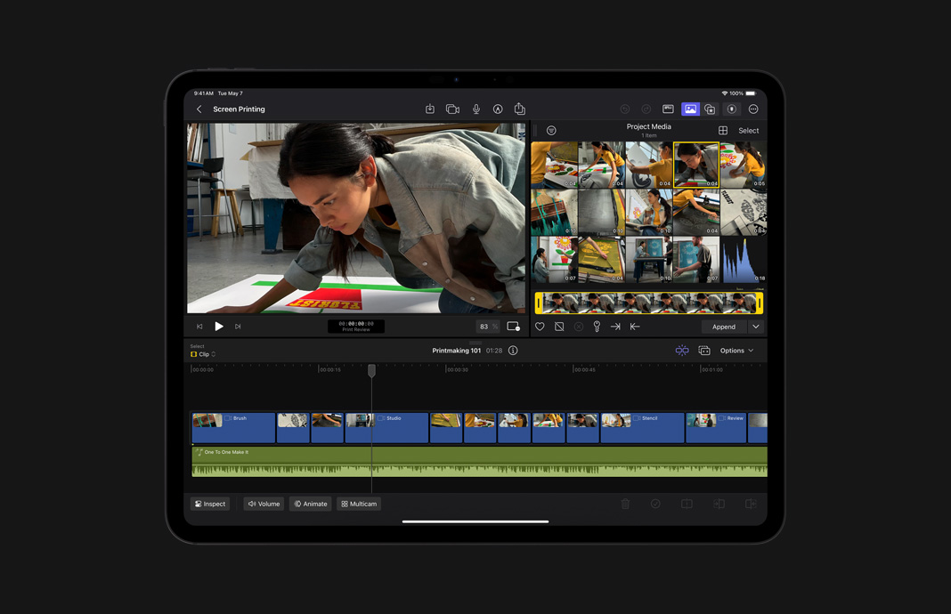 Vídeos de uma artista salvos diretamente no navegador no Final Cut Pro para iPad no iPad Pro.