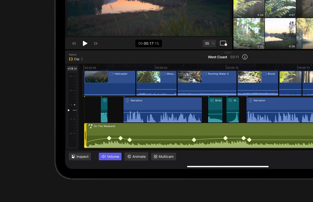Vídeo animado com keyframes no Final Cut Pro para iPad no iPad Pro.