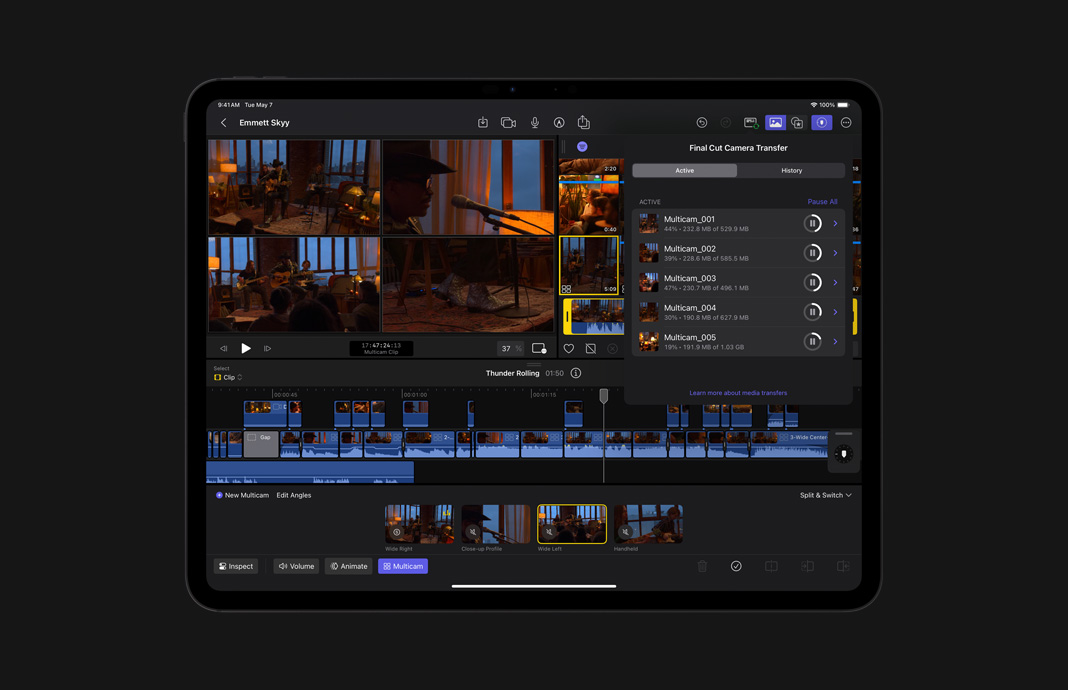 Transferência de arquivos do Final Cut Camera para o Final Cut Pro para iPad no iPad Pro