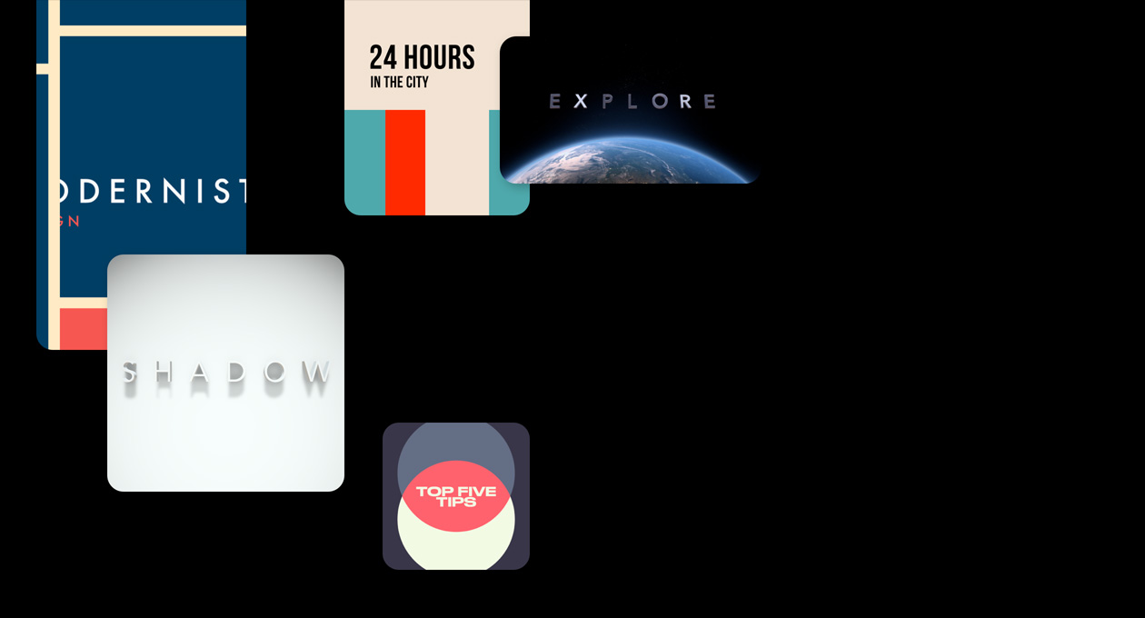 Vários designs oferecidos para títulos disponíveis na biblioteca do Final Cut Pro