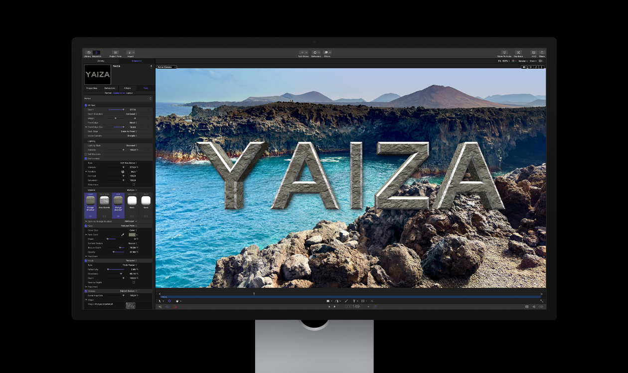 Mac Studio Display, título criado sobre a imagem de uma costa rochosa, o título é Yaiza