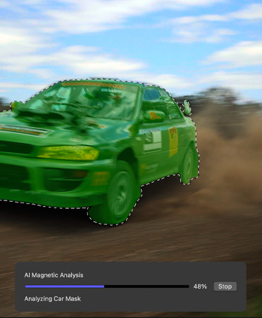 Edição do vídeo de um carro mostra a Máscara Magnética separando o carro do fundo