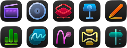 Apps do Apple Creator Studio: Final Cut Pro, Logic Pro, Pixelmator Pro, Keynote, Pages, Numbers, Freeform, Motion, Compressor e MainStage