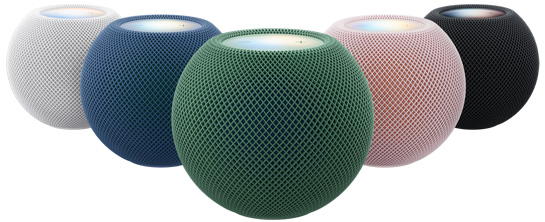 HomePod mini 2, tessuto traforato, superficie touch sul lato superiore, colori disponibili, bianco, blu, verde, rosa e mezzanotte