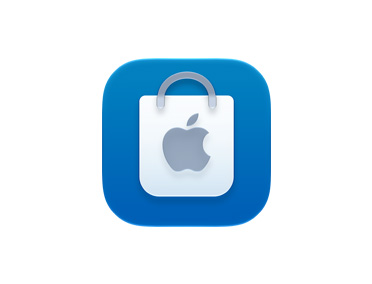 Apple Store App Symbol, Farbe Blau, mit einem weißen Apple Logo auf einer Einkaufstasche
