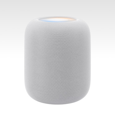 HomePod 2nd gen, white color, with illuminated top display