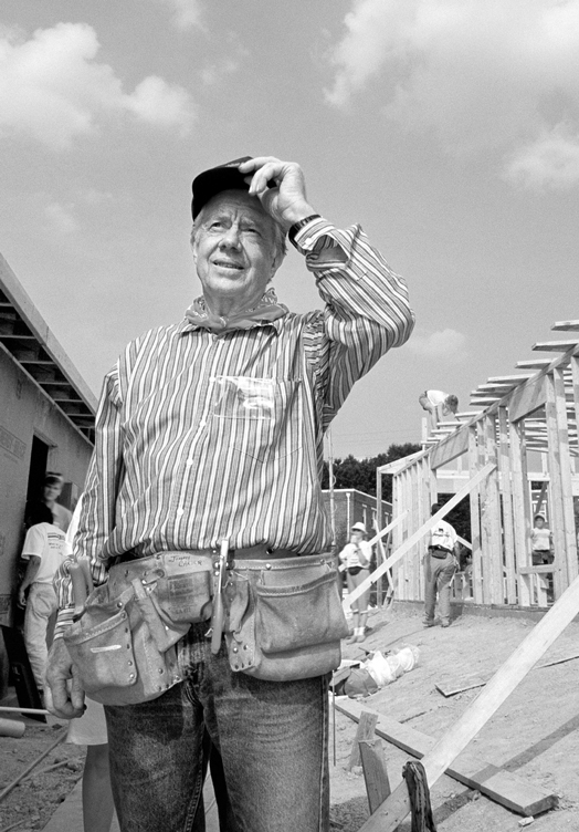 A black and white photograph of Jimmy Carter, 39th president of the United States and winner of the 2002 Nobel Peace Prize.