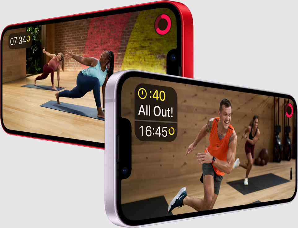Image of Apple Fitness+ App shown on two iPhone devices