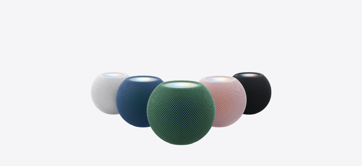 HomePod mini 2, los cinco colores: blanco, rosa, verde, azul y color medianoche