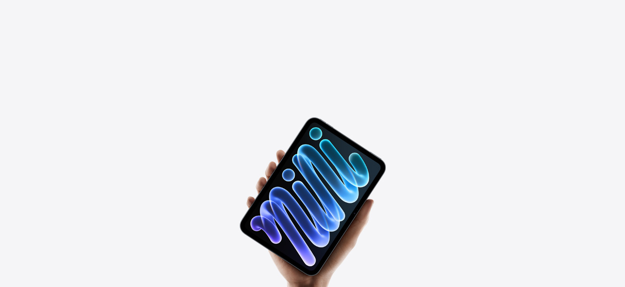 iPad mini, noir, tenu dans une main