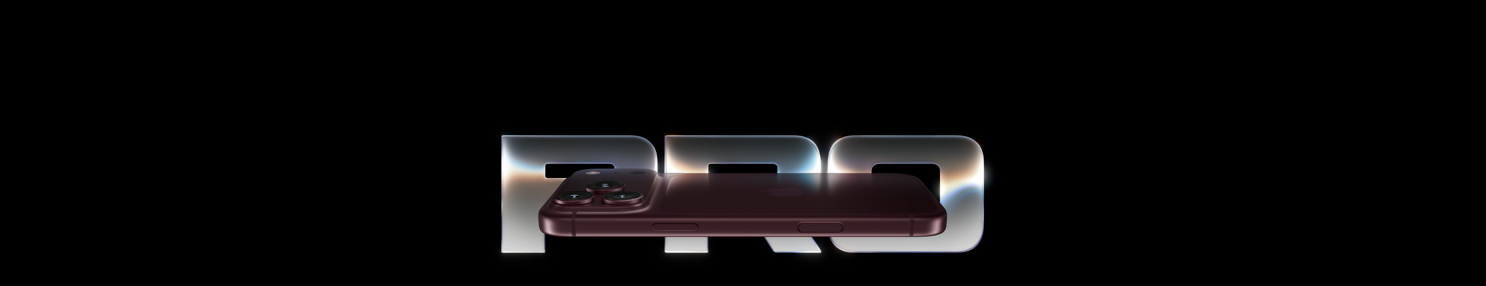 iPhone 18 Pro, burgundy color (dark red), back exterior, Pro Fusion camera system at top, Apple logo in center, Side exterior, Side button, Camera Control, the word Pro written in large silver colored text and glowing with a blue and pink neon effect