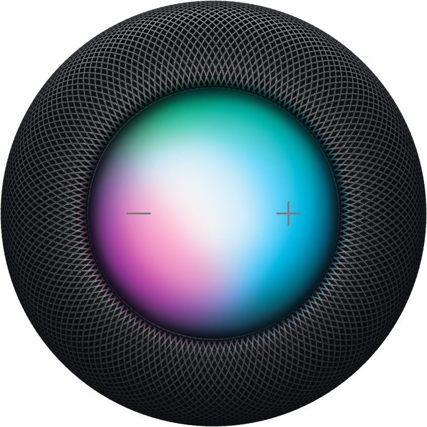 Вид сверху на HomePod, Siri активирована