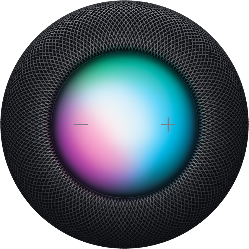 Vue en plongée de HomePod, avec Siri activé