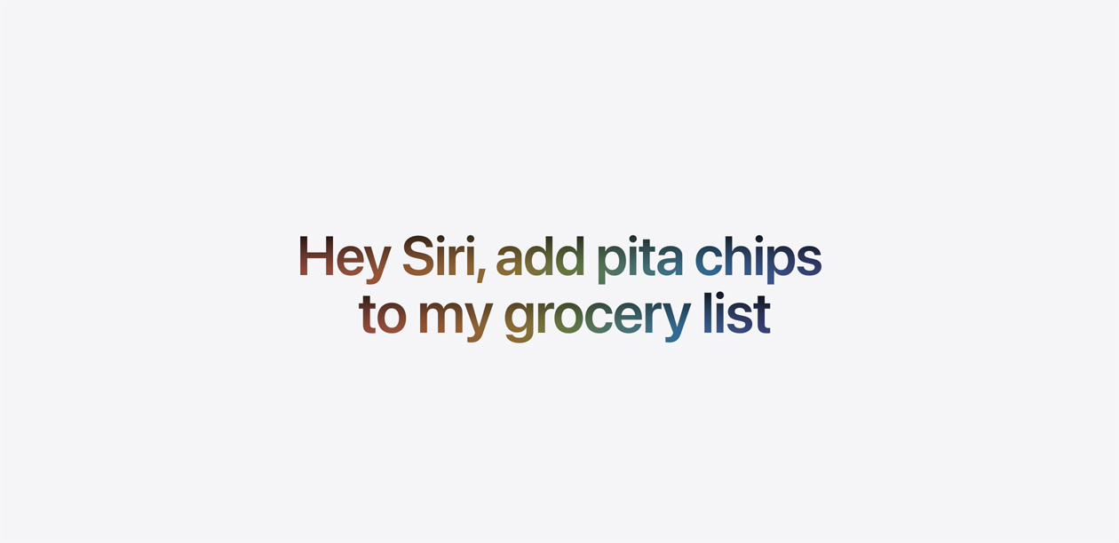 Texte indiquant : Dis Siri, ajoute des pitas à ma liste d’épicerie