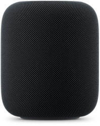 HomePod, midnight color, front exterior, cylindrical design, seamless acoustic mesh fabric