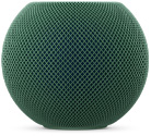 HomePod mini 2, green color, front exterior, compact spherical design, seamless acoustic mesh fabric