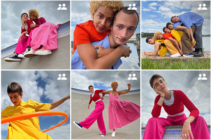 Et knippe bilder fra et delt album viser venner som poserer utendørs