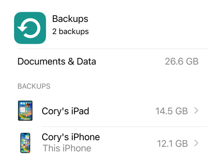 Display mit iCloud Backup Datennutzung