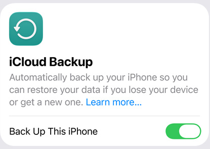 Screen of iCloud Backup data use
