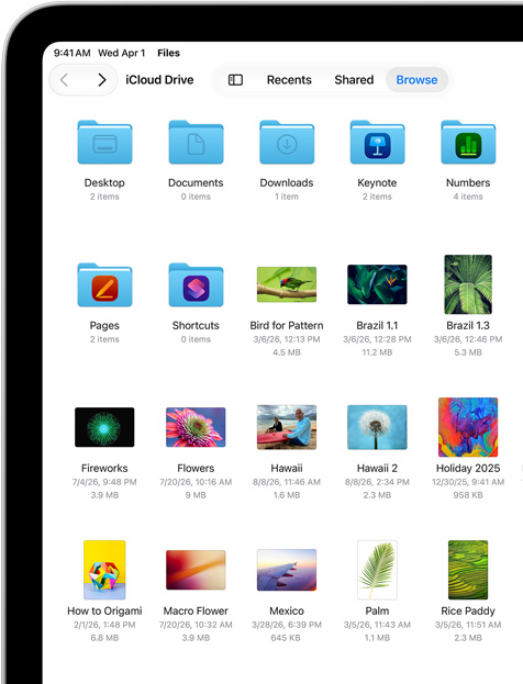 iPad screen of files and folders in iCloud Drive
