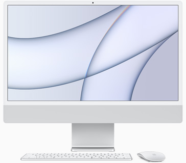 Vista frontal del iMac en plata