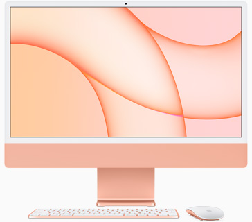 iMac оранжевого цвета, вид спереди