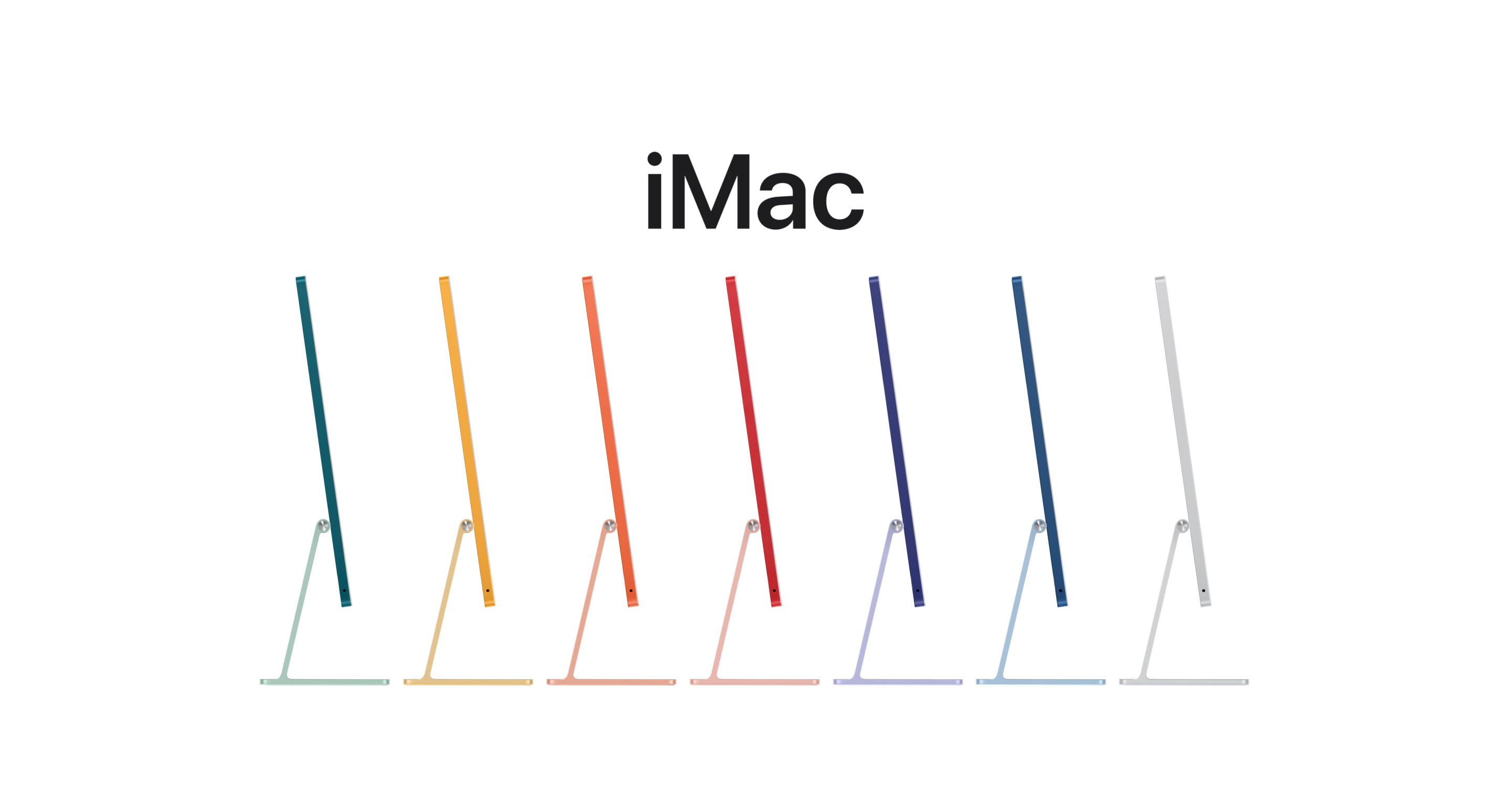 Анимация, на которой показаны iMac всех семи цветов