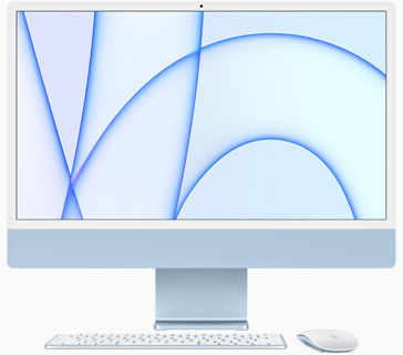 Vista frontal del iMac azul