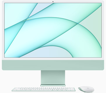 Vista frontal de la iMac verde