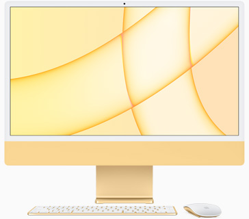 Vista frontal de la iMac amarilla
