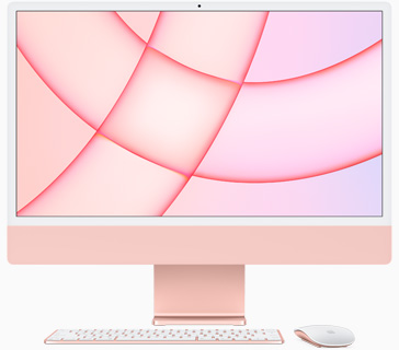 Vista frontal de la iMac rosa