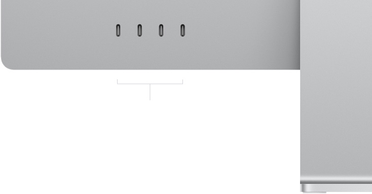 Achterkant van iMac, linksonder vier Thunderbolt 4-poorten