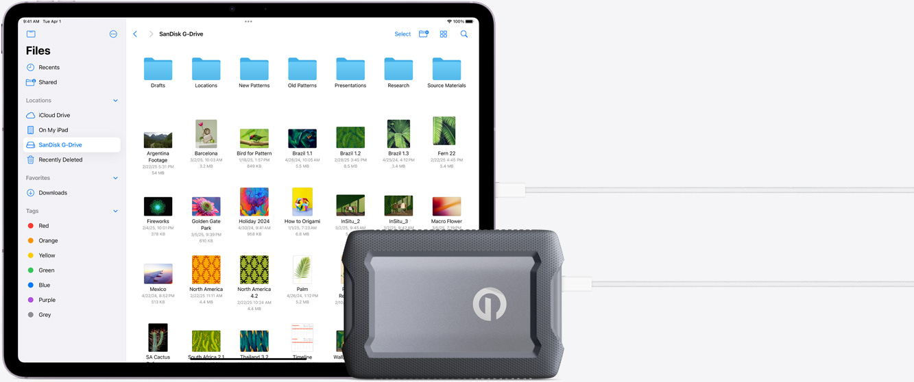 iPad Air terhubung ke hard drive eksternal