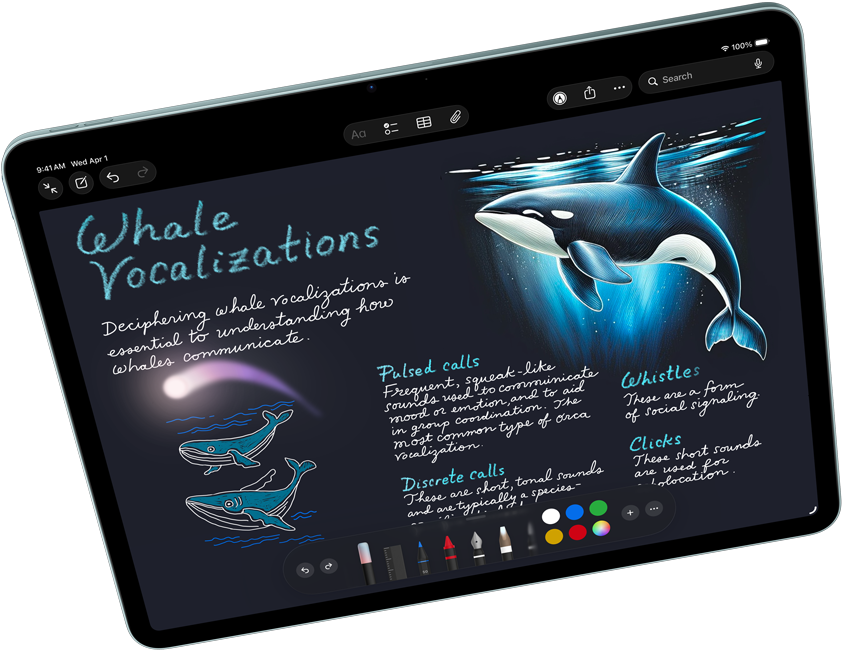 iPad Air M4 256GB Landscape view of iPad Air showcasing Apple Intelligence with Image Playground, and Keynote, Apple Pencil Pro