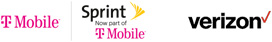 Carrier logo: T-Mobile, Sprint - now part of T-Mobile. Carrier logo: Verizon.