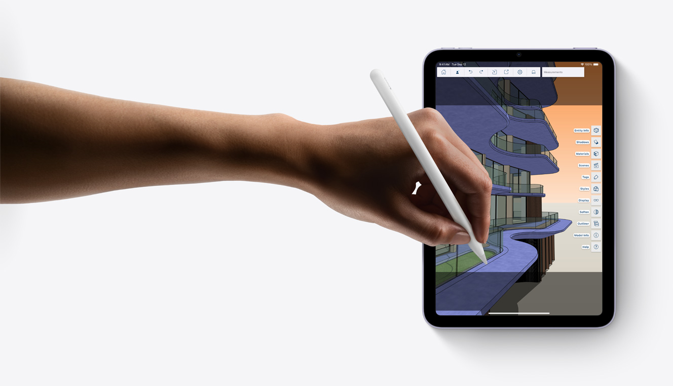 Tekening met Apple Pencil in de SketchUp-app op iPad mini