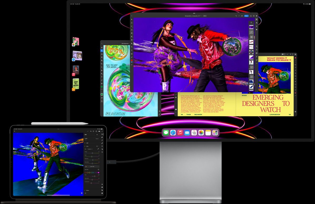 iPad Pro показує програму Luma Fusion, підключену до зовнішнього дисплея, показуючи багатозадачність за допомогою Stage Manager
