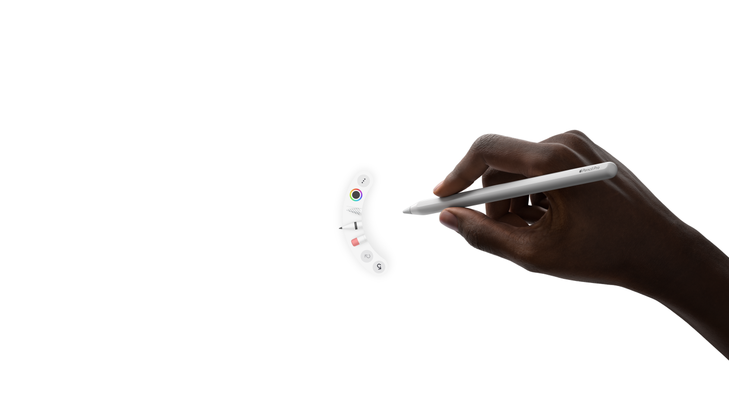 Apple Pencil Pro prezentujący działanie funkcji Ściśnięcie przez otwarcie nowej palety