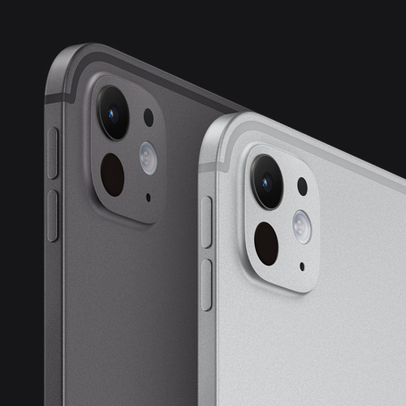 Two models, iPad Pro, Space black, back exterior, iPad Pro, silver, back exterior, Pro Camera System