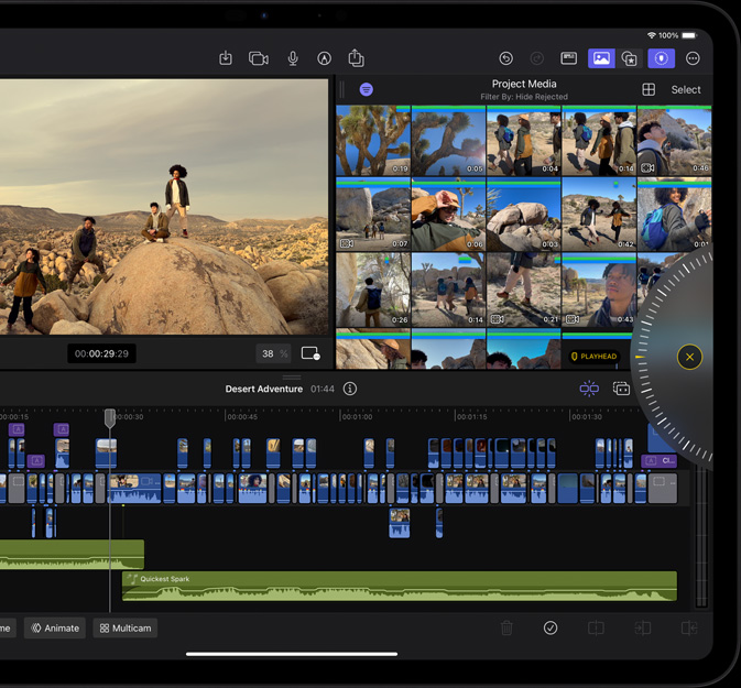 dispunere orizontală, iPad Pro, arătând un video în curs de editare