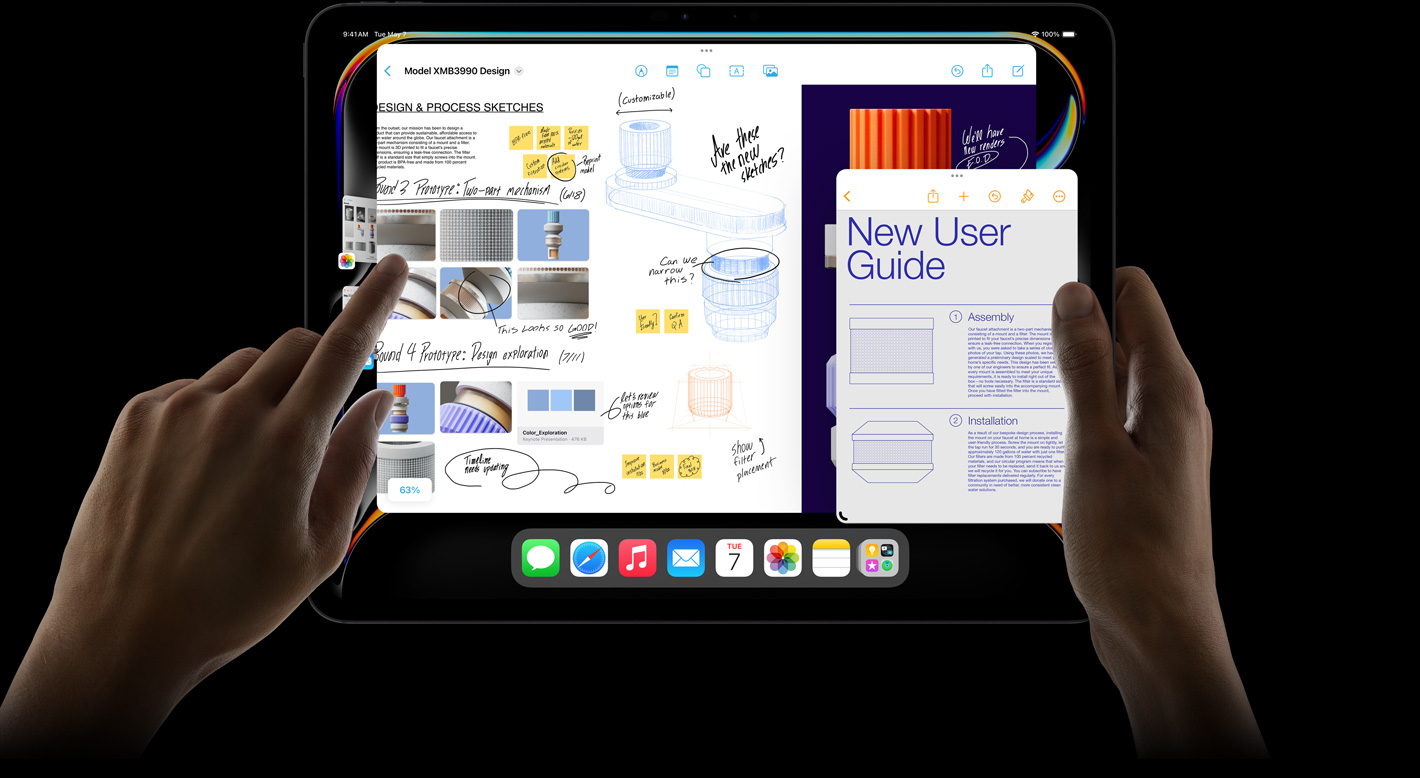 Dispunere orizontală, iPad Pro, utilizatorul face comutare între aplicații