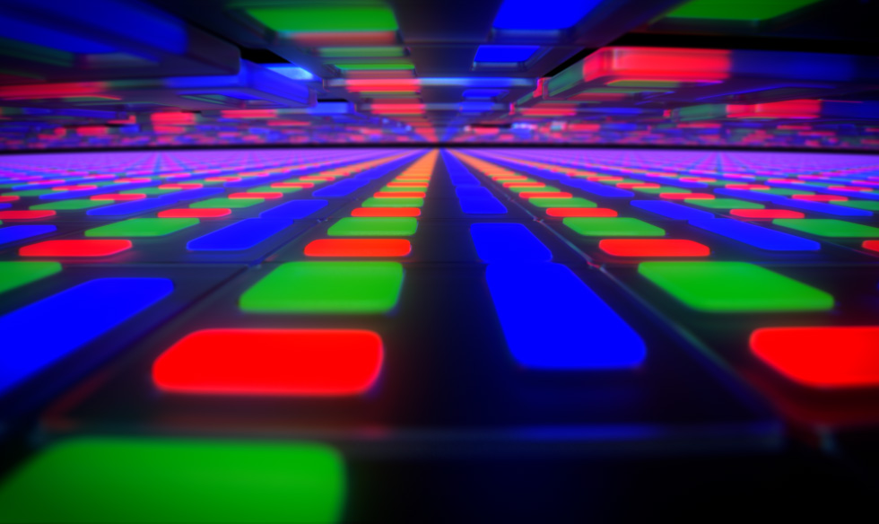Blok penuh warna yang menampilkan teknologi OLED