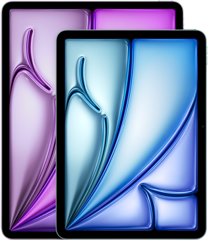 Vorderansicht des 13" iPad Air und des 11" iPad Air, die den Grössenunterschied verdeutlicht.