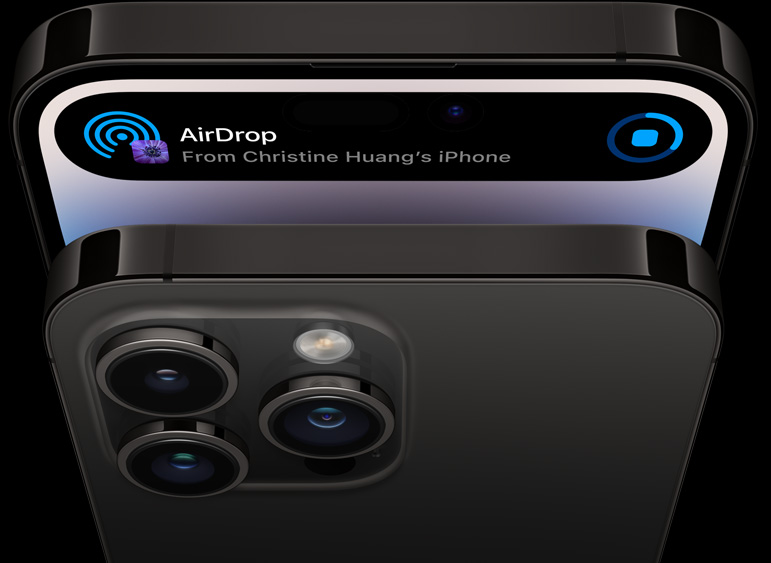 Насложени лице и гръб на iPhone 14 Pro в астро черно